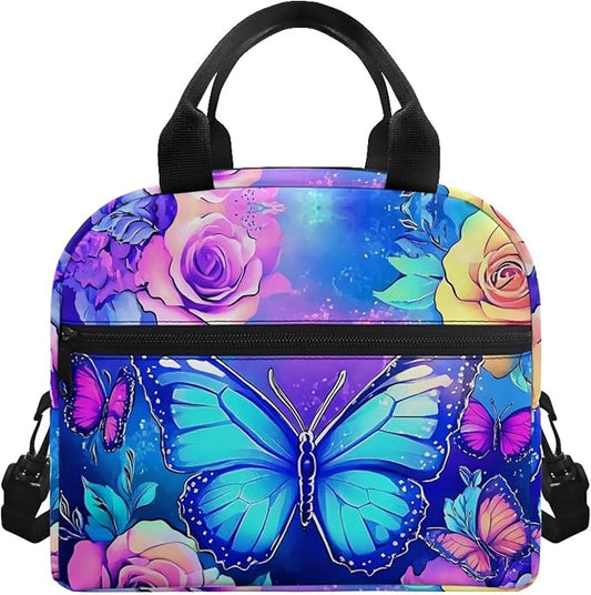 Showudesigns Butterfly Lunch Bag for Teen Girls 12-14 Middle School Lunch Box Insulated Cooler Tote Bag for School Work Office Shopping Lunchbox Food Containers Organizer Purple
