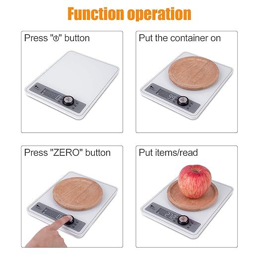 Highly Digital Kitchen Food Scale,LCD Display with Backlight Kitchen Scale,1g/0.1oz Precise Graduation,Measure Water and Milk Volume,5000 g / 11 lb,White