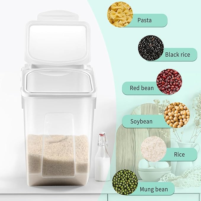 3-Pack Rice Storage Container 30 Lb/15Liter Large Plastic Grain Food Bucket Sealed Moisture Proof Household Pet Food Storage Box