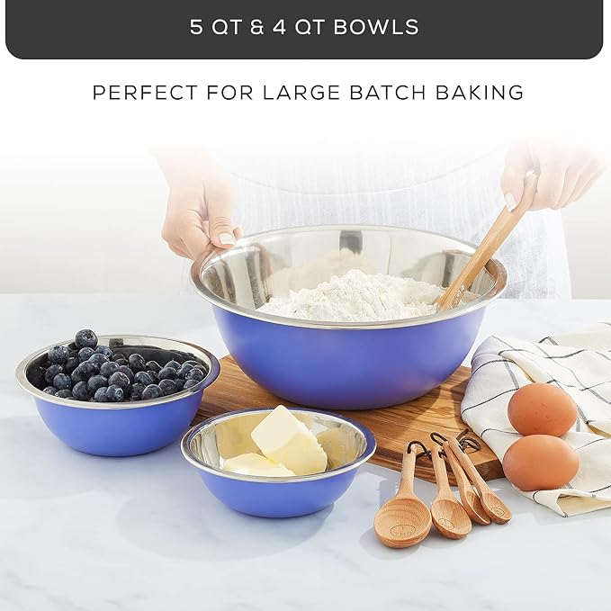 JoyJolt Stainless Steel Mixing Bowl Set of 6-5qt to 0.5qt Nesting Bowls for Dough, Batter & Baking