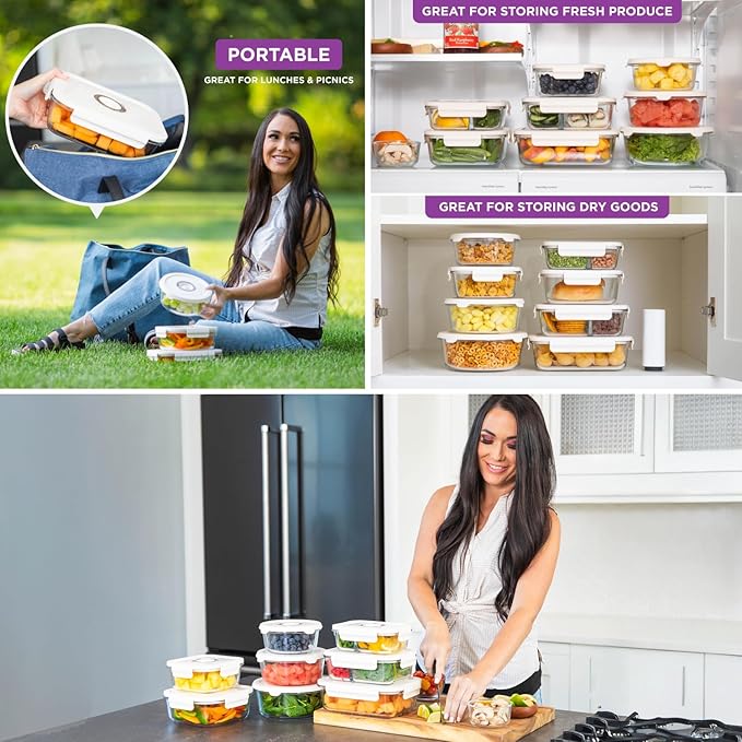 HOLDN’ STORAGE Vacuum Food Storage Containers, Set of 6 Glass Containers plus a Manual Vacuum Pump – Keep Food Fresh Longer, BPA-Free Glass, Leak-Proof, Ideal for Meal Prep, Marinating.