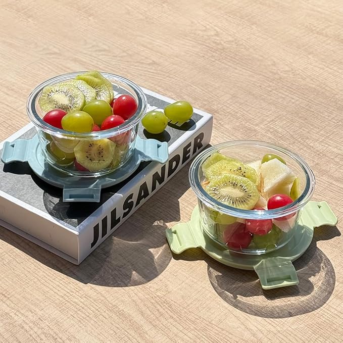 4-Pack Glass Food Storage Container With Airtight Lids,2-Cup Glass Meal Prep Containers With Lids, Small Leak Proof Soup Bowls, Reusable Glass Lunch Boxes, Dishwasher Microwave Freezer Safe