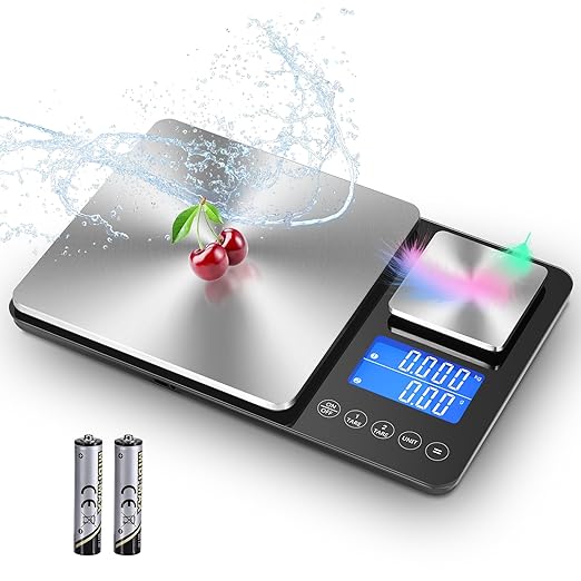 Dual Platform Digital Kitchen Scale, 15kg & 500g Food Scale for Baking, Cooking, Keto and Meal Prep, Weight Balance Alimentaire with 1g & 0.01g Accuracy and LCD Display, Grams and Oz