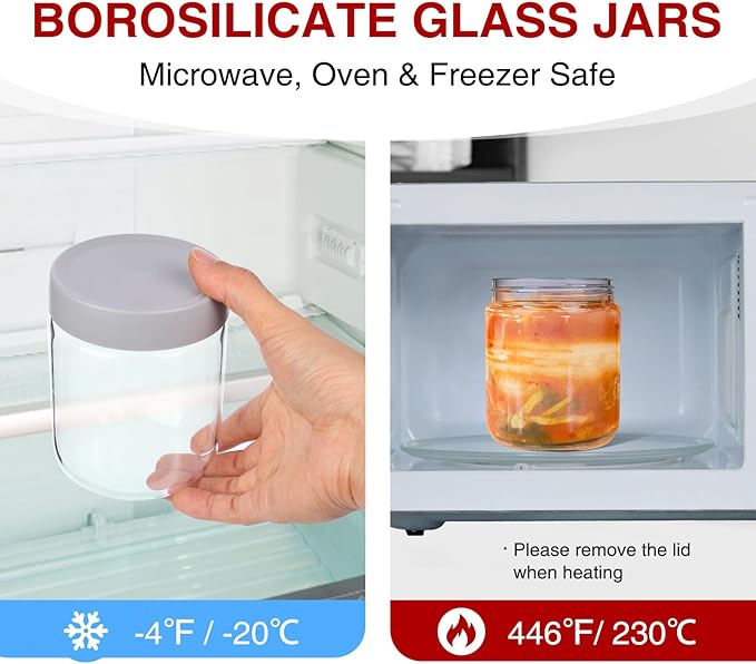 16oz Borosilicate Glass Jars with Lids - Freezer to Oven Safe (-4°F to 446°F), Airtight Meal Prep Containers for Overnight Oats, Snacks, Coffee，Microwave & Dishwasher Safe (4pack)