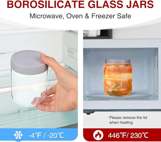 16oz Borosilicate Glass Jars with Lids - Freezer to Oven Safe (-4°F to 446°F), Airtight Meal Prep Containers for Overnight Oats, Snacks, Coffee，Microwave & Dishwasher Safe (4pack)