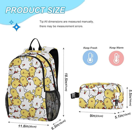 Farmhouse Chicken Rooster Kids Backpack for Girls Boys School Bookbag with Insulated Lunch Box for Elementary Primary Schooler Backpack Set