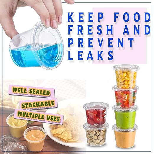 Portion Cups With Lids, 240 Sets - 5.5 oz Airtight, Stackable Souffle Cups, Salad Dressing & Sauce Containers for Lunch, Party, Trips
