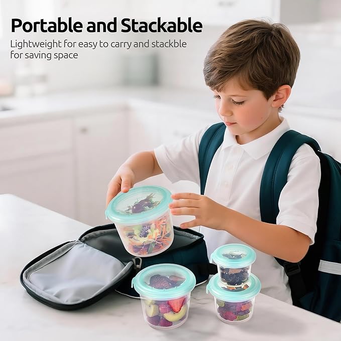 U-Taste 2oz Silicone Food Container: Mini Kitchen Storage with Airtight Lid, Freezer & Microwave Safe, Dip Box with Date Marking Circle, Clear Round Stackable for Sauce, Dressing, Condiment -Aqua Sky