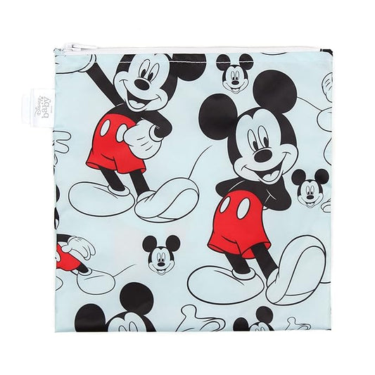 Bumkins Disney Reusable Sandwich and Snack Bags, for Kids School Lunch and for Adults Portion, Washable Fabric, Waterproof Cloth Zip Bag, Travel Pouch, Food-Safe, Large, Mickey Mouse Classic