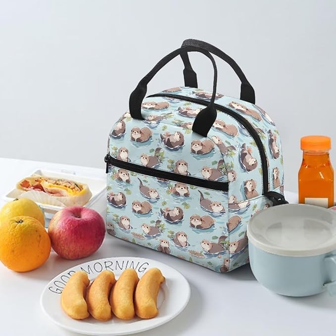 Showudesigns Sea Otter Lunch Box for Women Kids Lunch Bag Lightweight Bento Cooler Bag Cute Insulated Lunchbox Container Hippie Picnic Bags Crossbody Purse Keep Food Cold and Warm