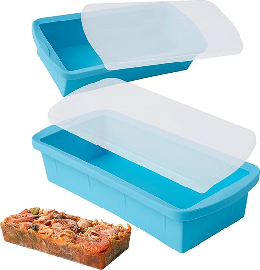 Silicone Freezer Tray with Lid 2 Pack Silicone Freezer Molds - Large Ice Cube Tray - Makes 2 Perfect 4 Cup Portions Soup Cubes Meal Prep Containers- Oven & Dishwasher Safe