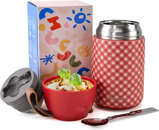 Thermo for Hot Food for Adults Kids | Wide Mouth, 26 oz Insulated Food Jar with Spoon, Leakproof Soup Thermo for School Office Travel, Thermal Steel Lunch Container Easy to Carry (Red)