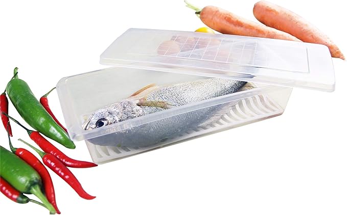 Food Storage Container, Plastic Food Containers with Removable Drain Plate and Lid, Stackable Portable Freezer Storage Containers - Tray to Keep Fruits, Vegetables, Meat and More (4,Small)