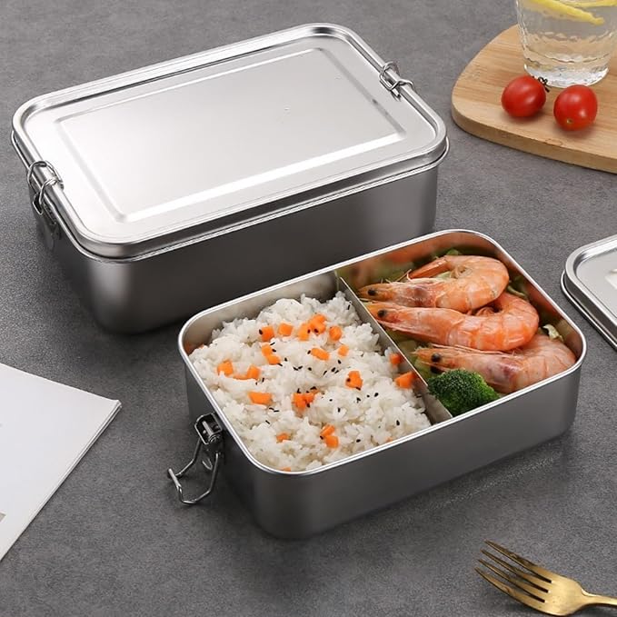304 Stainless Steel Bento Box,3 Pack Stainless Steel Containers With Lids 2400/1400/850ml,Leak-Proof & Stackable Metal Lunch Box Food Storage Containers for Work Work,Picnic