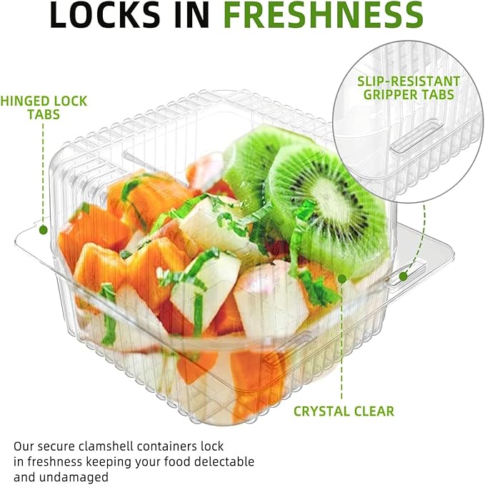 Axe Sickle 300 Count Clear Plastic Hinged Take Out Containers Clamshell Takeout Tray Food Clamshell Containers Outside Diameter 5.3 x 4.7 inch for Dessert, Snacksetc, Cakes Slice, Cookies, Salads