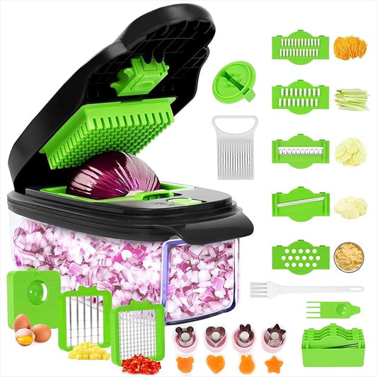 19 in 1 Vegetable Chopper Disney Mold Food Dicer with Wave Blade for Viral Social Media Recipes (Black & Green 13 in1)
