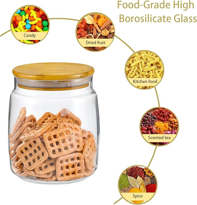 Glass Food Storage Jars with Lids, (40.5oz/29oz/17oz), 7 Packs Hand Blown Glass Storage Containers with Lids,Father's Day Gifts