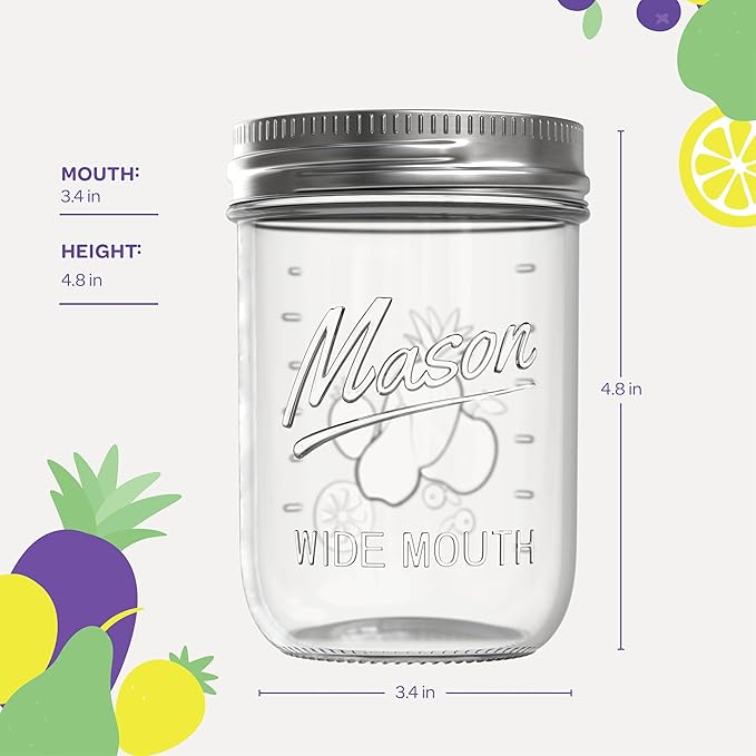 SEWANTA Wide Mouth Mason Jars 16 oz [5 Pack] With Mason Jar Lids and Bands, Mason Jars 16 oz - For Canning, Fermenting, Pickling - Jar Décor - Microwave/Freeze/Dishwasher Safe.