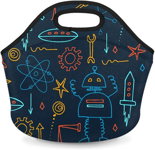 Kids Lunch Box for Boys Girls Robot Insulated Neoprene Children Lunch Bags Sturdy Soft Bag & Reusable Cooler Lunch Thermal Meal Tote Kit for School