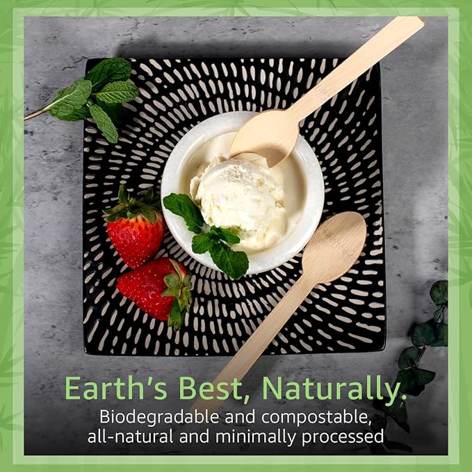 100% Bamboo Spoons Set - Eco Friendly Cutlery (600 Biodegradable Spoons) | Reusable or Disposable Bamboo Utensils | Compostable FSC Certified Silverware for Weddings, Camping, Parties