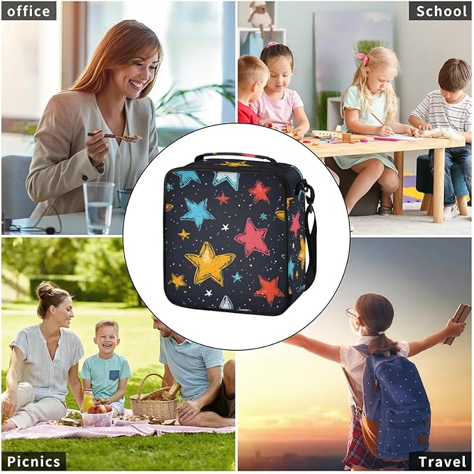 Colorful Stars Lunch Bag Personalized Lunch Bag Insulated Lunch Bag Reusable Lunch Box Picnic Travel Lunch Tote Bag Snack Bag