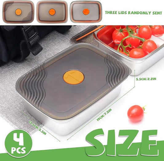 4pcs Stainless Steel Containers with Lids, Reusable Food Storage Containers, Stainless Steel Lunch Box for Office Travel