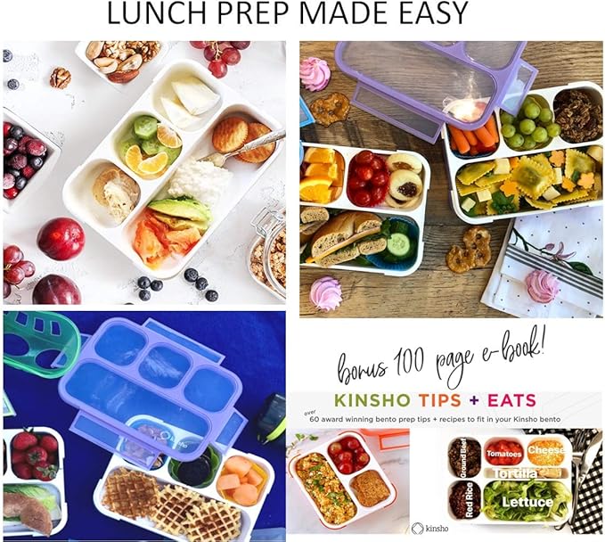 kinsho Bento Lunch Box for Kids Lunch-Boxes for Women Adults Girls Boys | Leakproof Snack Containers for Toddlers Tweens Pre-School Lunches BPA Free | Purple, 4 compartments (1 Pack)