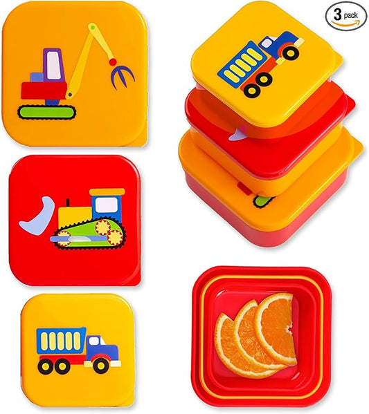 Wildkin Nesting Food Containers for Kids – Stackable, Airtight & Dishwasher Safe - Set of 3 - Under Construction