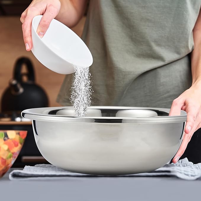 2 Pack Large Mixing Bowl Oversized All Purpose 304 Stainless Steel Polished Mirror Flat Base Metal Bowl for Home or Commercial Prepping Baking Mixing Marinating(20 Qt)
