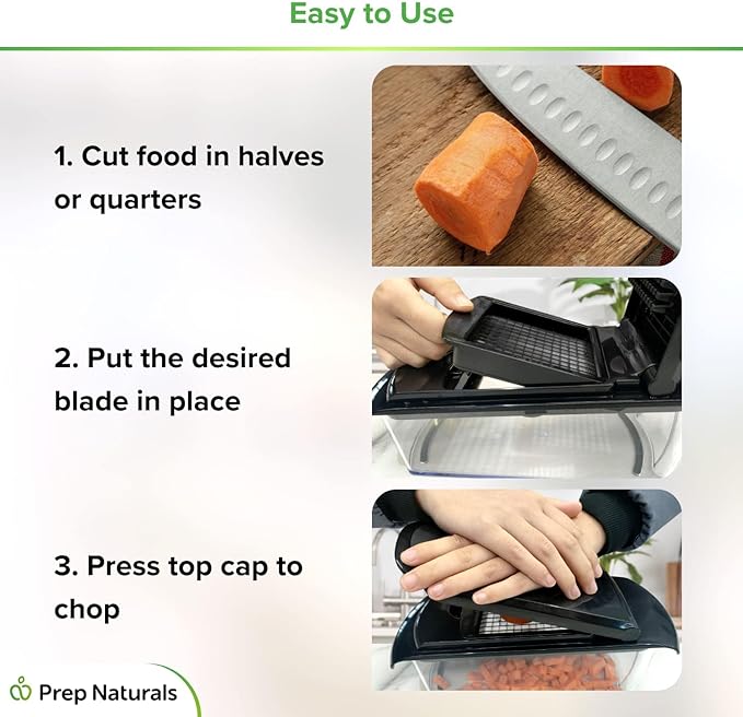 PrepNaturals Vegetable Chopper with Container, Veggie Chopper, Food Chopper & Onion Chopper - Mandoline Slicer for Kitchen (4 in 1, Black)