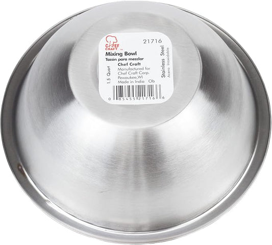 Chef Craft Brushed Mixing Bowl, 1.5-Quart, Stainless Steel