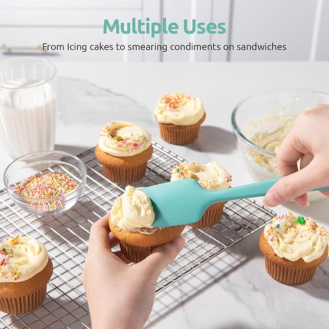 U-Taste 600ºF Heat Resistant Food Grade Silicone Spatula Set of 3, and 18/8 Stainless Steel Square Measuring Spoons Set of 8 (Aqua Sky+Silver)