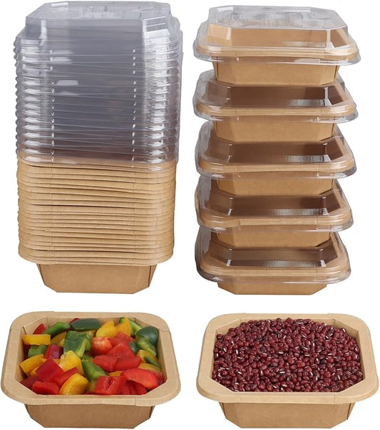 18OZ Disposable Kraft paper bowls with lids,Food containers Soup Bowls Party Supplies Treat Bowls 50 PACK