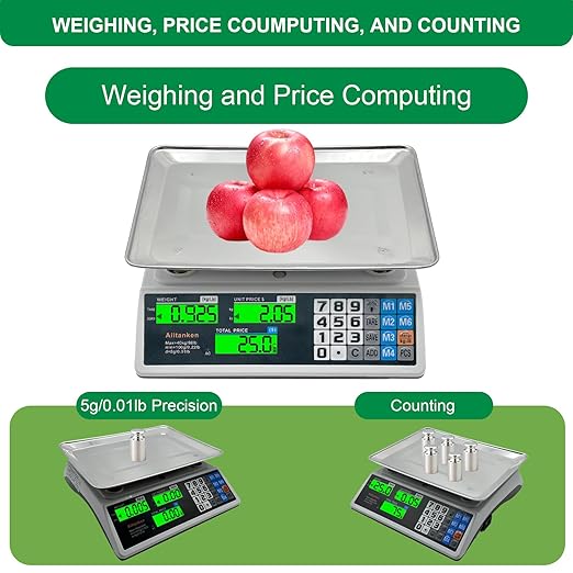 Price Computing Scale 88lb/40kg Commercial Food Scale with Price Calculator, Accurate Counting Platter, Dual LCD Display, Produce Scales for Farmer Market Retail Deli Meat Shopsr Produce Weighing