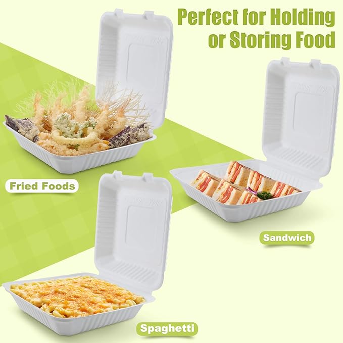 Green Earth 9-Inch, 200-Count, 1-Compartment, Compostable Clamshell, Natural Bagasse (Sugarcane Fiber), Take-Out/to-Go Food Boxes - Biodegradable Containers, Hinged Lid Microwave-Safe Gluten-Free
