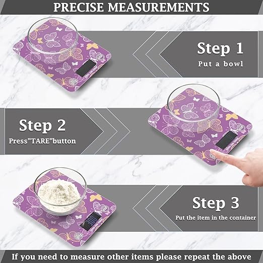 Food Scale Kitchen Scale Food Scales Digital Weight Grams and Ounces Small Electronic Food Scale for Baking Cooking Purple Butterfly