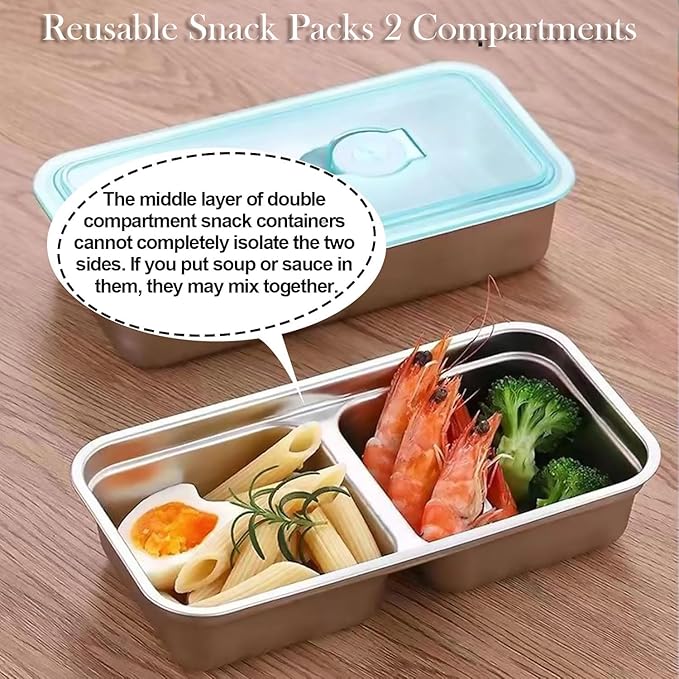 Grab and Go Prep Containers Resuable Snack Containers,Stainless Steel Double Compartment Condimentl Container, Snacks Dips Takeout Travel and Outdoor Camping