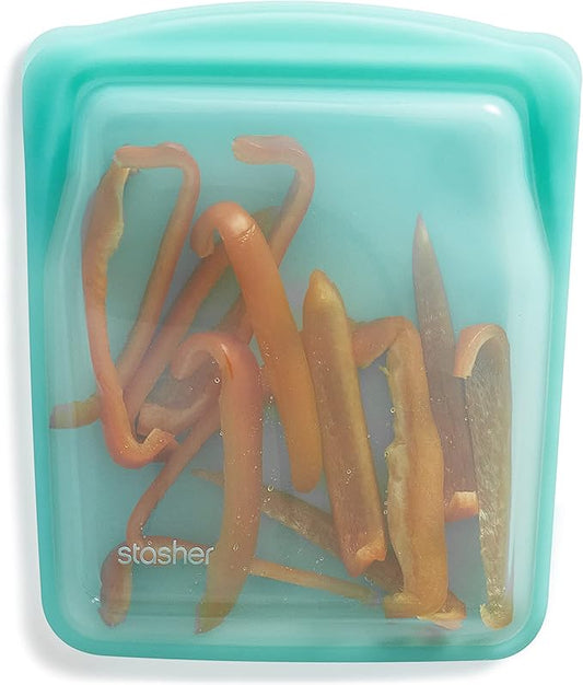 Stasher Premium Silicone Reusable Food Storage Quart Bag, Aqua, Microwave, Sous Vide, Dishwasher, Oven and Freezer Safe, BPA Free, Leak-free, Eco-friendly, 64 Oz