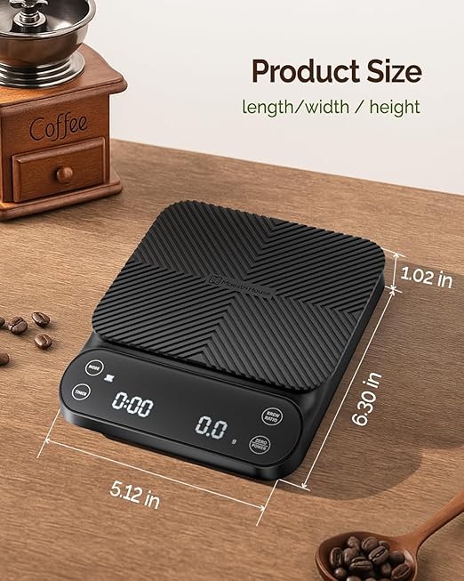 Maestri House Rechargeable Coffee Scale with Timer, 3kg/0.1g Pour-Over Scale, 3 Brewing Modes, Customizable Brew Ratio, Barista-Grade Digital Coffee Scale for Pour-Over, Espresso, French Press-Black