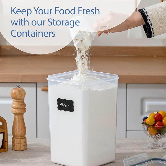 Chef's Path Large Airtight Food Storage Containers with Lids, Pack of 6, 3pcs 6.5L and 3pcs 5.2L, Kitchen and Pantry Canisters for Sugar, Flour, and Baking Supplies - Transparent