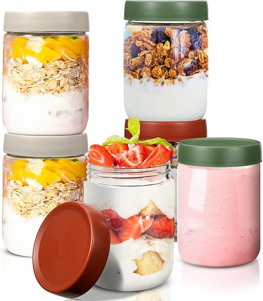 Dandat 6 Pack 20 oz Overnight Oats Containers with Lids Glass Food Storage Jars for Kitchen Wide Mouth Glass Mason Jars for Oatmeal, Spices,yogurt, Sugar Leak Proof Containers