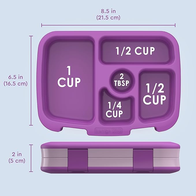 Bentgo Kids Bento-Style 5-Compartment Leak-Proof Lunch Box - Ideal Portion Sizes for Ages 3 to 7 - Durable, Drop-Proof, Dishwasher Safe, BPA-Free, & Made with Food-Safe Materials (Purple)