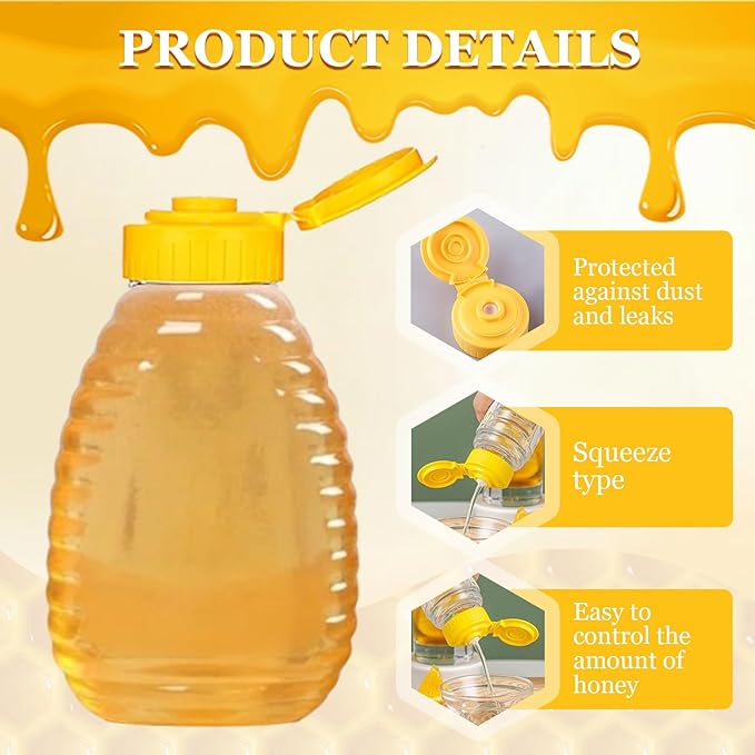 32 Pcs 8.8 oz Clear Plastic Honey Bottles, Empty Honey Bottles with Caps Plastic Skep Style Jar Refillable Honey Containers,Leakproof Honey Containers Holders for Storing Dispensing,Yellow