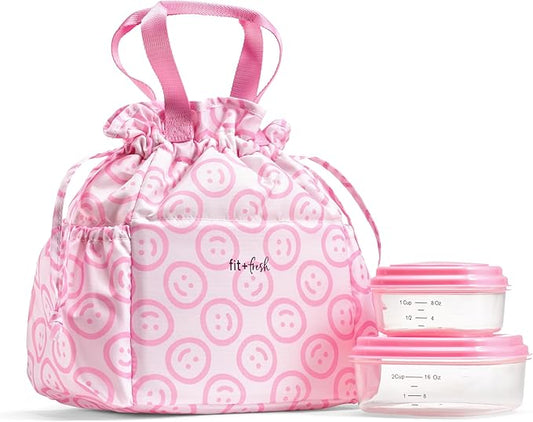 Fit & Fresh Lunch Bag For Women, Insulated Womens Lunch Bag For Work, Stain-Resistant Large Lunch Box For Women With Containers, Cinch Closure Cromwell Bag Cotton Candy