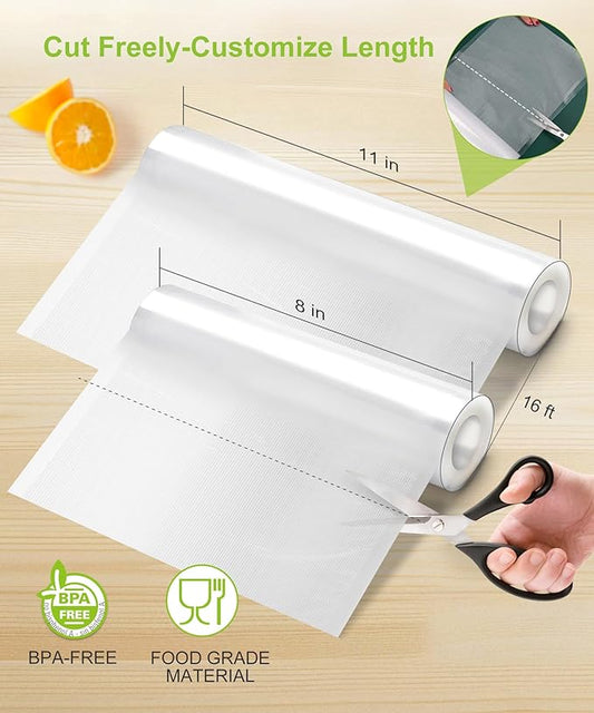 [2025 Upgraded] Bonsenkitchen 3 Rolls 11" x 16' + 3 Rolls 8" x 16' Vacuum Sealer Bags for Food with a Color Box, Easy to Store, Commercial Grade, BPA Free, Great for Food Storage or Sous Vide, VB22