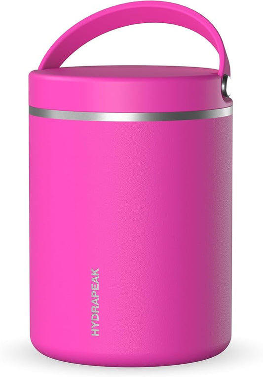 Hydrapeak 32oz Stainless Steel Vacuum Insulated Thermos Food Jar | Thermos for Hot Food and Cold Food, Wide Mouth Leak-Proof Soup Thermos for Adults, 10 Hours Hot and 16 Hours Cold (Fuchsia)