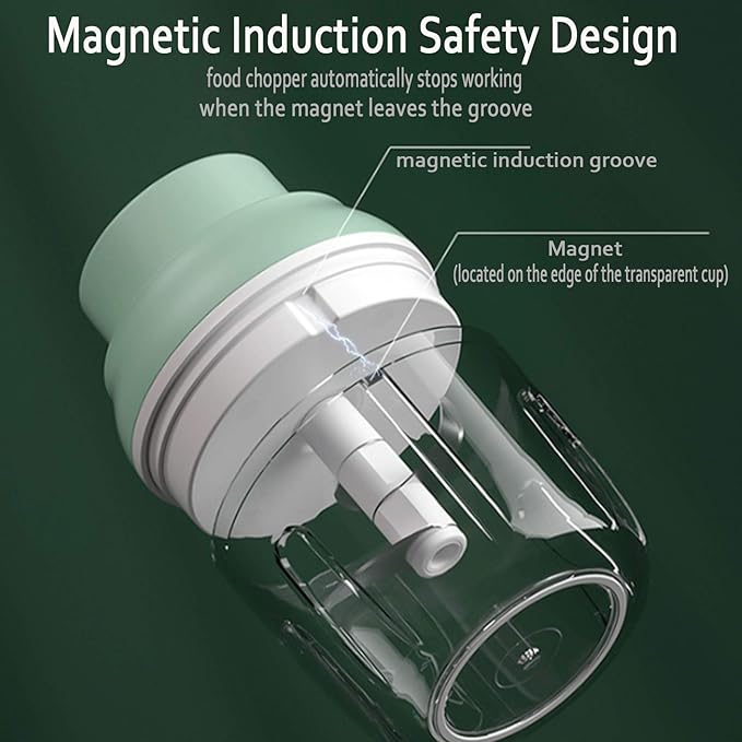 Electric Mini Food Chopper,250ML Portable Garlic Chopper with USB Charging Function, Mini Food Slicer for Onion Vegetables Chili Ginger Meat Nuts Fruits Salad (Green)