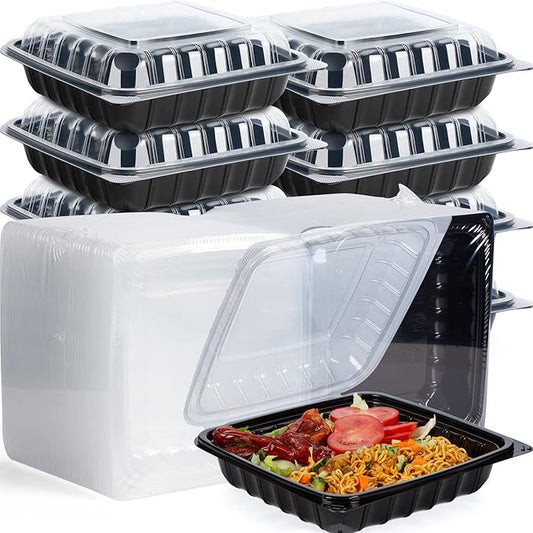 YANGRUI To Go Containers, Reusable Anti-Fog Shrink Wrap 25 Pack 34 oz 8 Inch Meal Prep Container BPA Free Microwave Freezer Safe Hinged Clamshell Take Out Containers