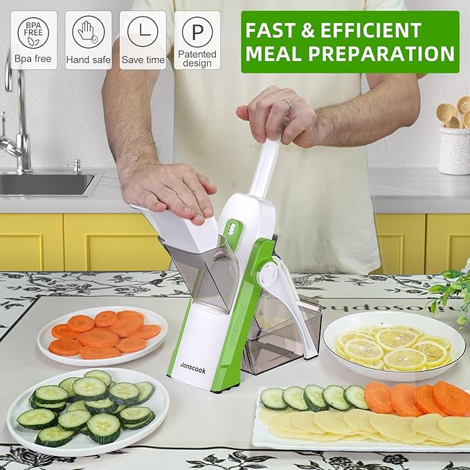 Safe Mandoline Slicer for Kitchen, Adjustable Thickness 0.1-8 mm, Professional Vegetable Slicer, Potato Slicer, Food Chopper French Fry Cutte, Mandolin, Chopping Artifact Fast Veggie (avocado Green)