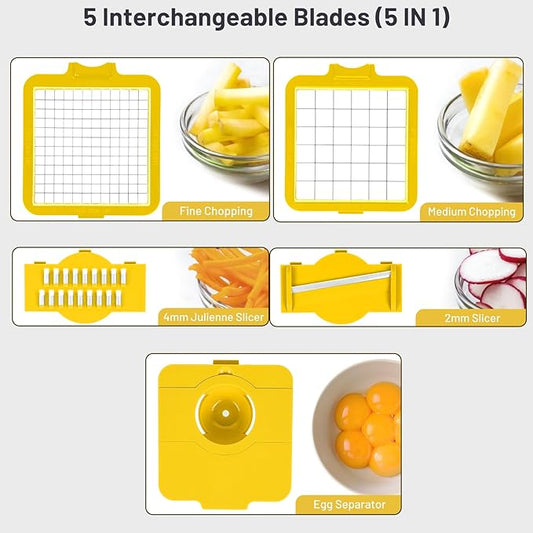 Vegetable Chopper - Veggie and Food Chopper Combo - Onion Chopper with Container - Mandoline Slicer for Kitchen, White/Yellow, HF5-02
